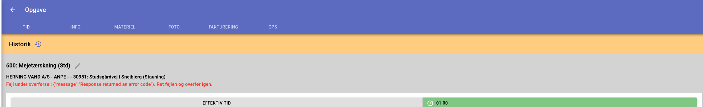 Uniconta task failure for department