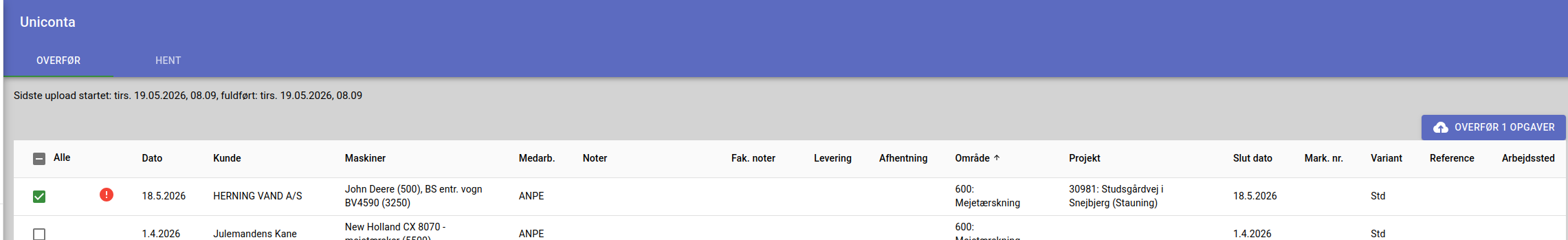 Uniconta sync page failure for department